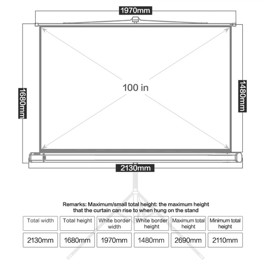 DELI BRACKET PROJECTOR SCREEN 100' WHITH TRIPOD WHITE