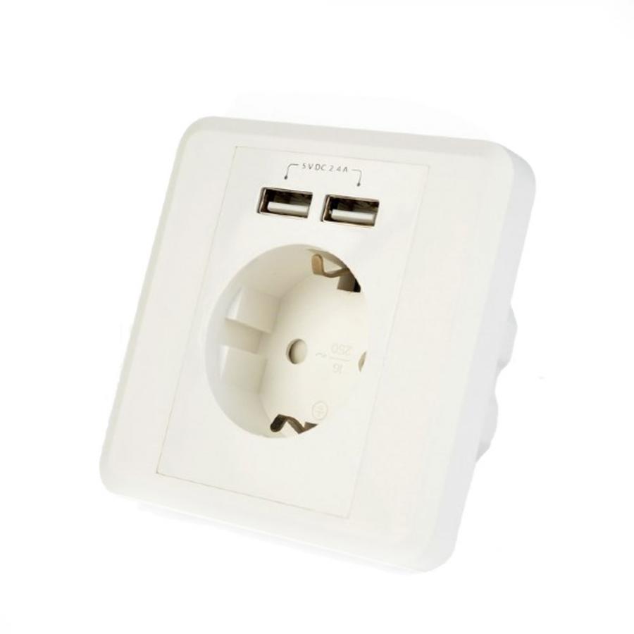 ENERGENIE AC WALL SOCKET WITH 2 PORT USB CHARGER 2,4A WHITE