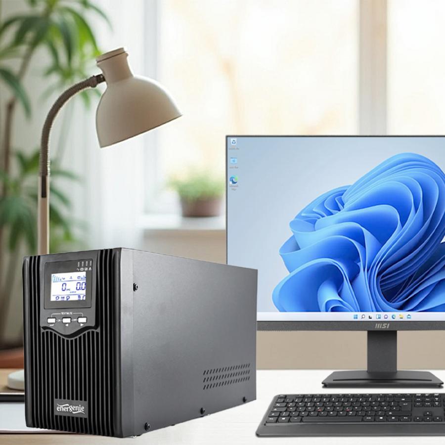 ENERGENIE 2000 VA PURE SINE WAVE UPS, LCD DISPLAY, 2 X SCHUKO + 3 X C13 OUTPUTS, USB, BLACK