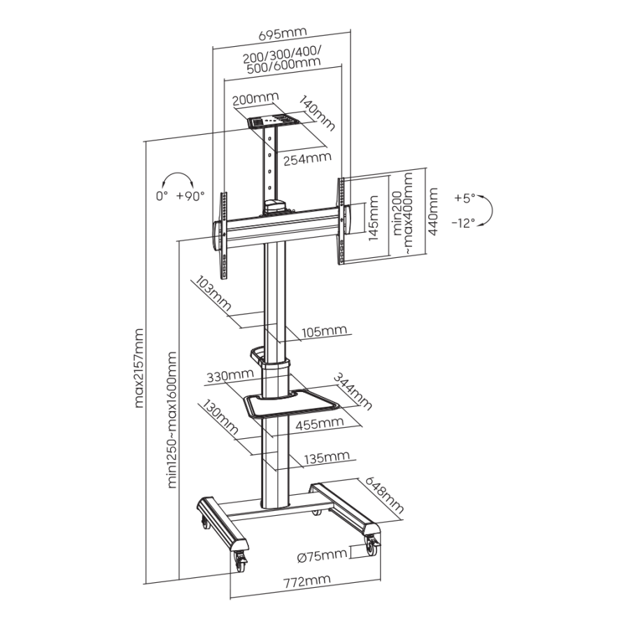 SBOX MOBILE FLOOR STAND 37'-70' / 94 - 178 cm VESA 600x400 MAX