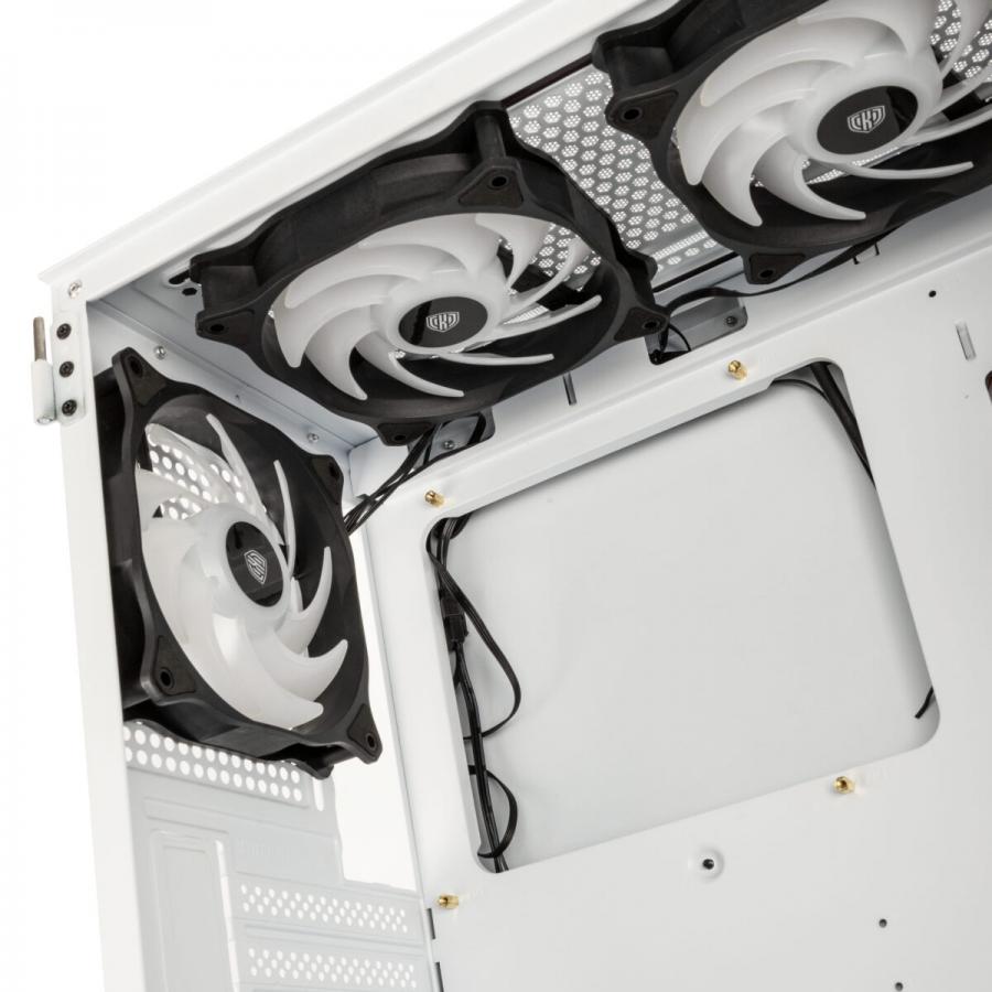 Kolink Observatory HF Mesh ARGB Midi Tower Case - White (with 6 ARGB fans - 3x140mm & 3x120mm ) With Black Frame Glass (Open Box)