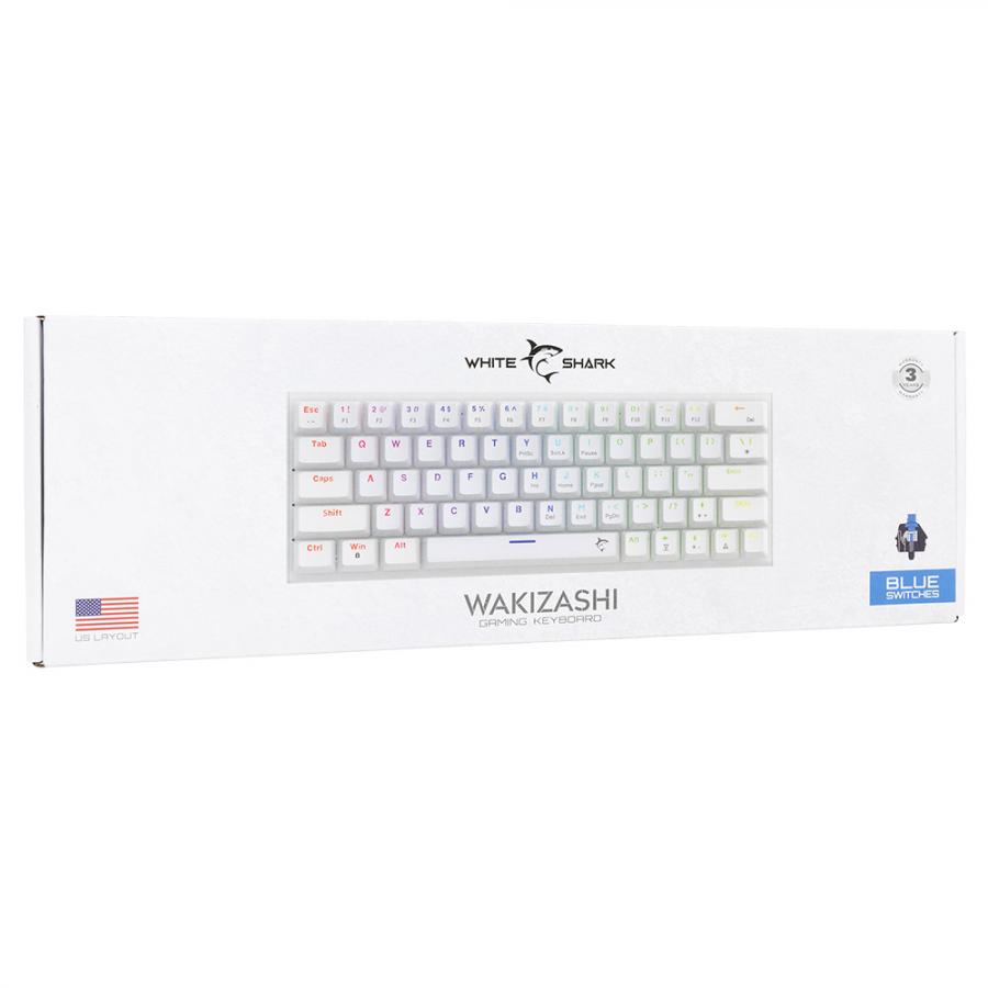 WHITE SHARK MECHANICAL KEYBOARD GK-002221V2 US BLUE SWITCH WAKIZASHI-2 WHITE