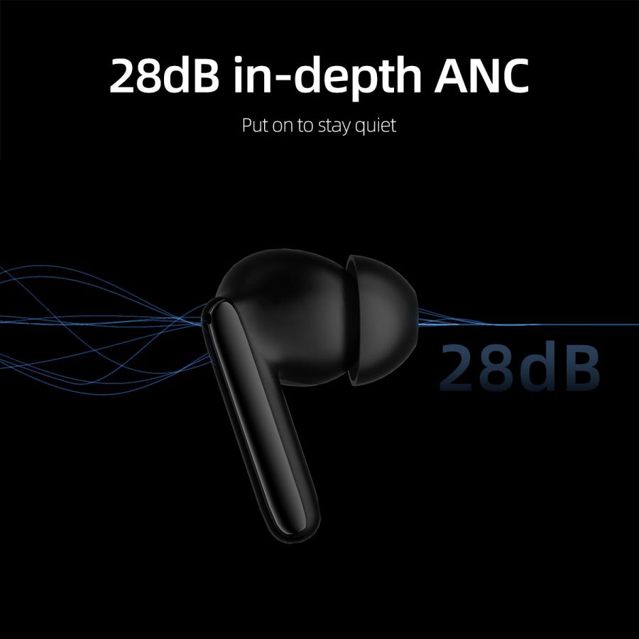 QCY T13 ANC 2 White - TWS 28dB active noise canceling 10mm drivers, BT 5.3 30 hours True Wireless