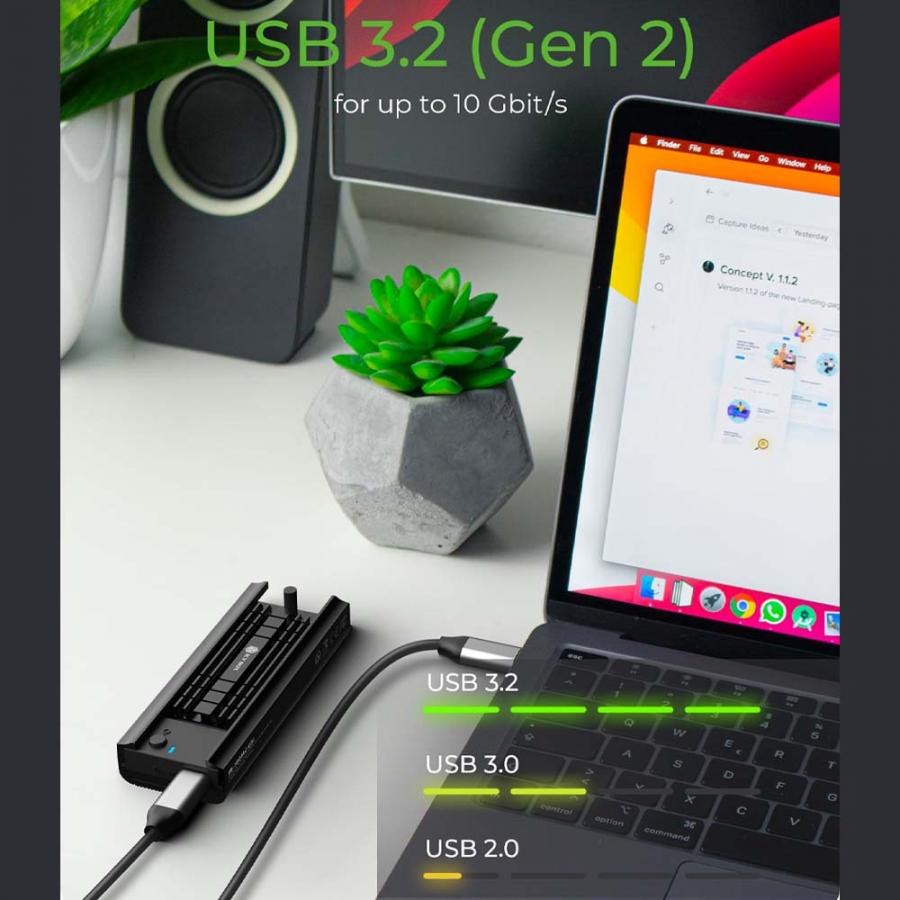 ICY BOX TYPE-C/USB 3.2 M.2 NVMe & SATA DOCKING TOOLESS BLACK