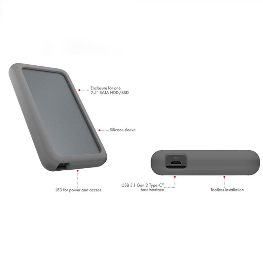 ICY BOX TYPE-C 3.2 EXTERNAL CASE FOR 2.5' SATA III HDD/SSD WITH SILICON SLEEVE GREY