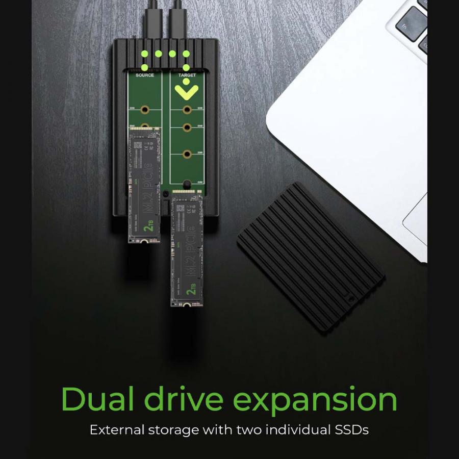 ICY BOX DUAL NVMe SSD ENCLOSURE WITH CLONE FUNCTION AND USB TO TYPE-C CABLE BLACK