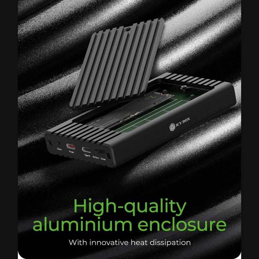 ICY BOX DUAL NVMe SSD ENCLOSURE WITH CLONE FUNCTION AND USB TO TYPE-C CABLE BLACK