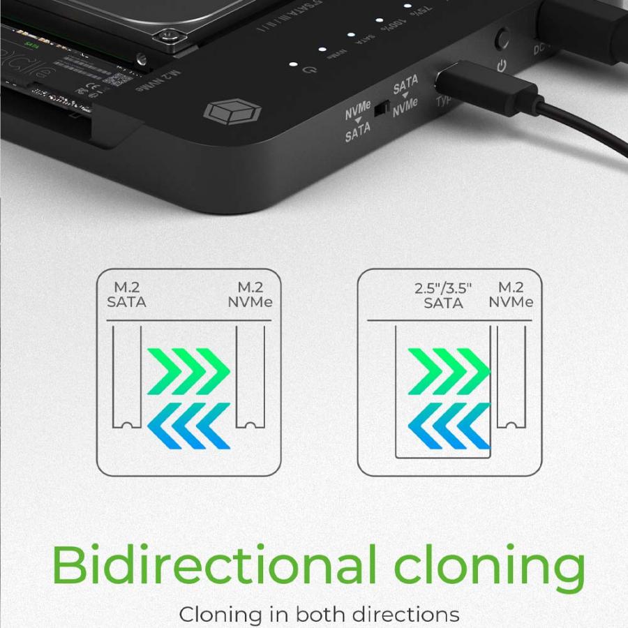 ICY BOX M.2 NVME & SATA 2.5”/3.5” SSD/HDD CLONE & DOCKING STATION