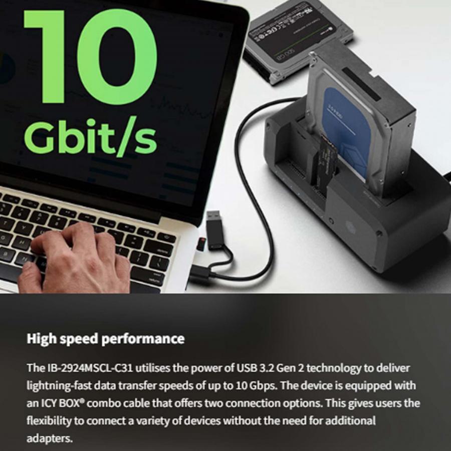ICY BOX  TYPE-C 3.2 CLONE & DOCKING STATION FOR SATA & M.2 HDD/SSD
