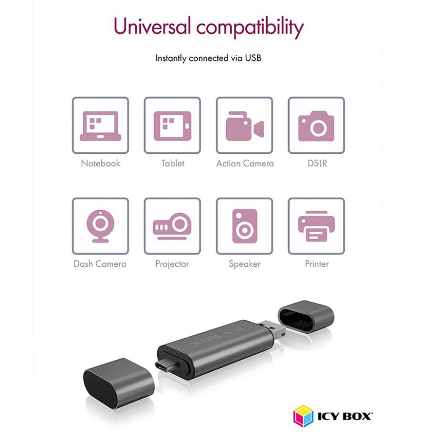 ICY BOX OTG 2-PORT CARD READER ANTHRACITE