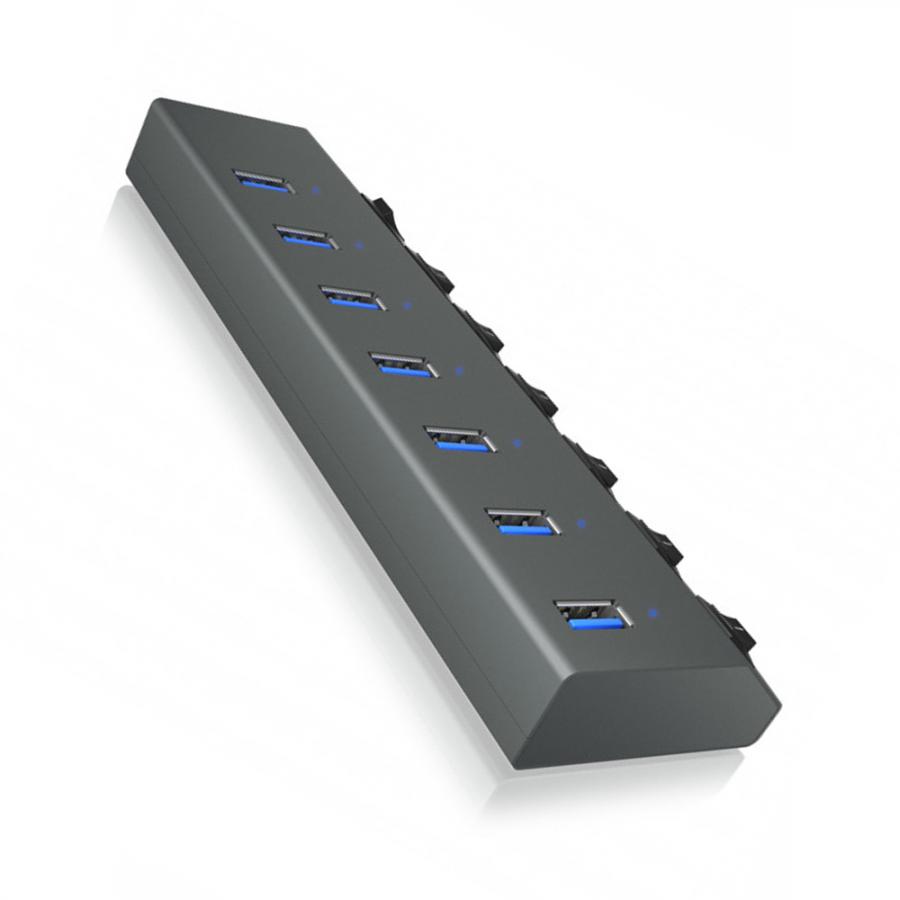 ICY BOX 7-PORT USB3.2 ALUMINIUM HUB WITH INDIVIDUAL ON/OFF SWITCHES, POWER SUPPLY AND CABLE 1M