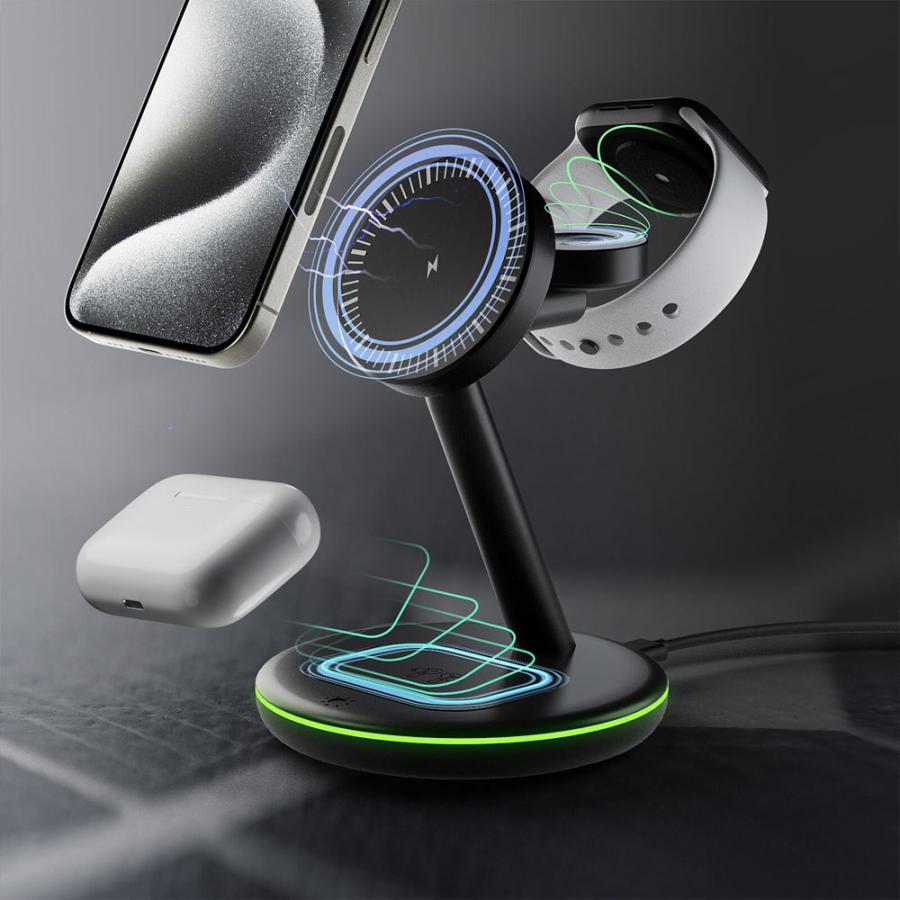 ICY BOX 3 IN 1 WIRELESS CHARGING STAND FOR SMARTPHONES, SMARTWATCH & EARPHONES ANTHRACITE