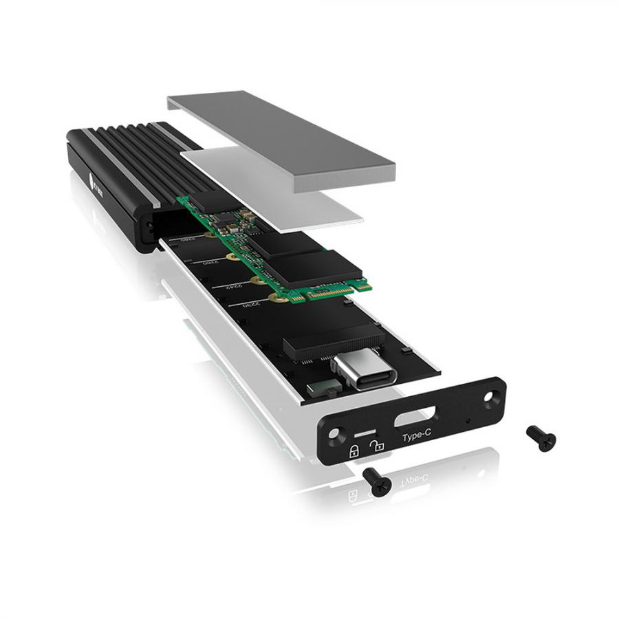 ICY BOX TYPE-C 3.2 GEN2 TO PCIe NVMe SSD ENCLOSURE WITH LED STRIPES