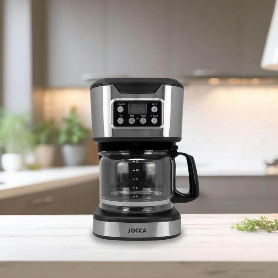 JOCCA DIGITAL DRIP COFFEE MACHINE 1.5L WITH GLASS JUG AND TIMER SILVER/BLACK