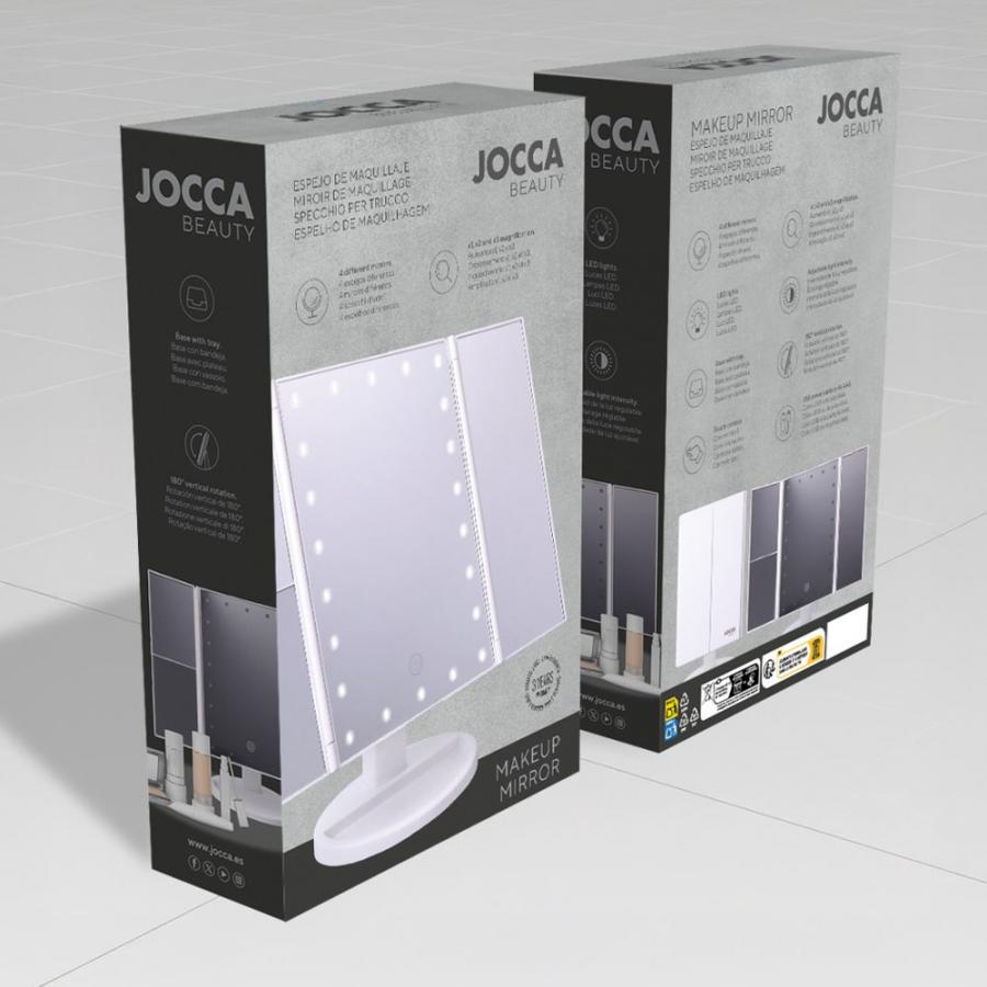 JOCCA FOLDABLE MAKEUP MIRROR WITH LED LIGHT AND 1X/2X/3X MAGNIFICATION WHITE