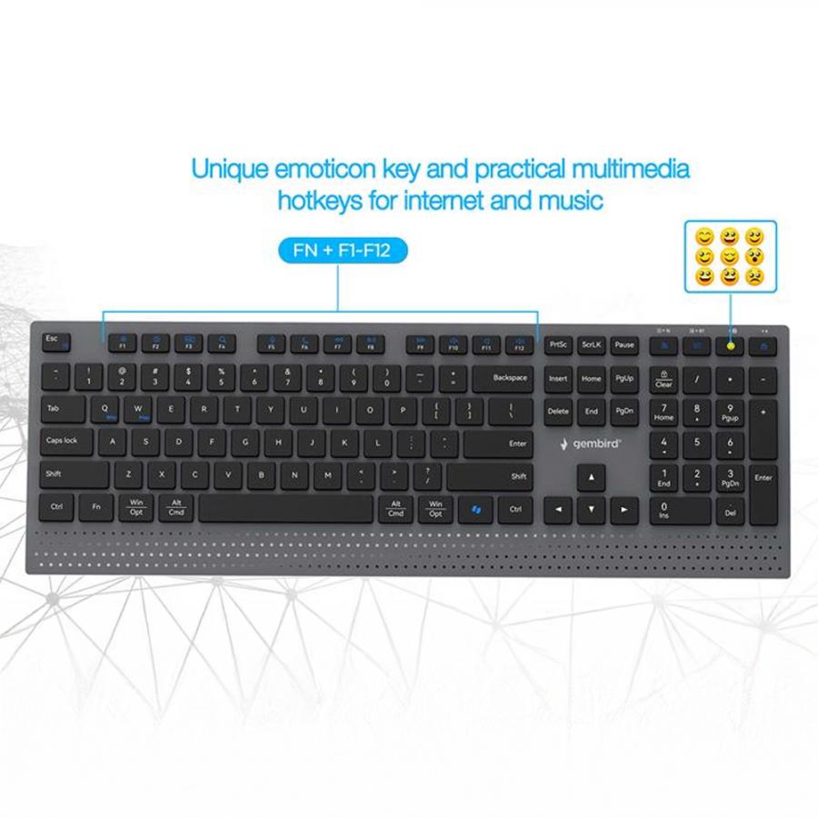 GEMBIRD DUAL-MODE SLIM WIRELESS DESKTOP SET 2.4G + BT US LAYOUT BLACK