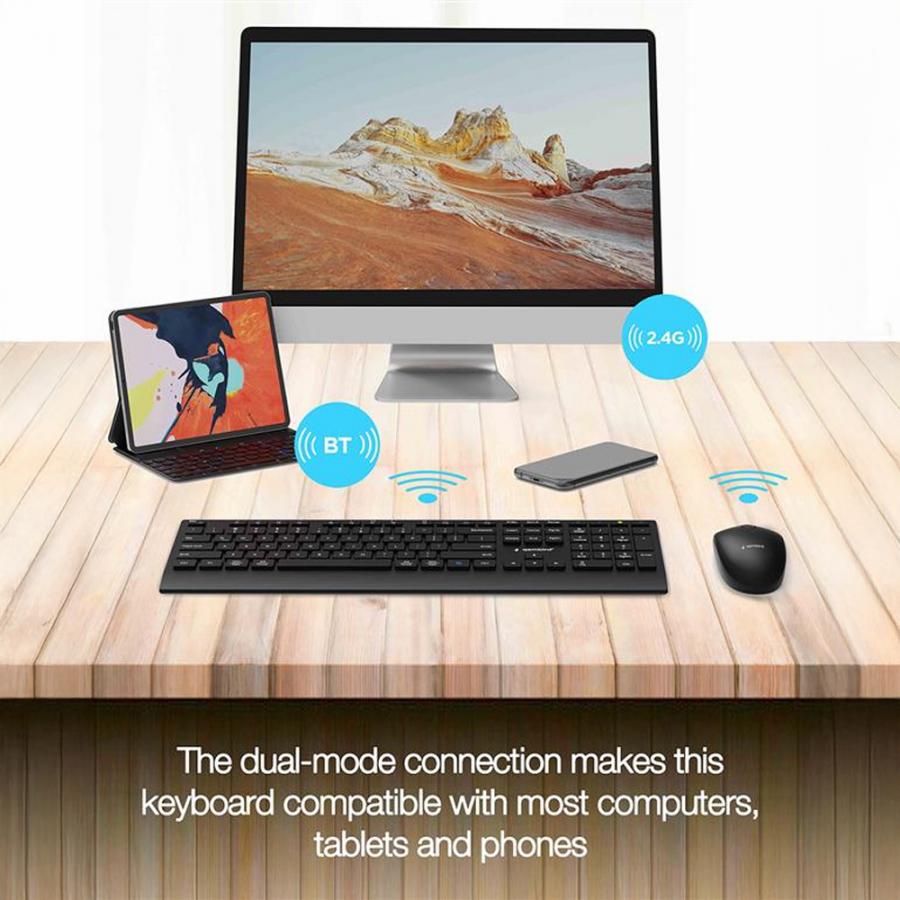 GEMBIRD DUAL-MODE SLIM WIRELESS DESKTOP SET 2.4G + BT US LAYOUT BLACK