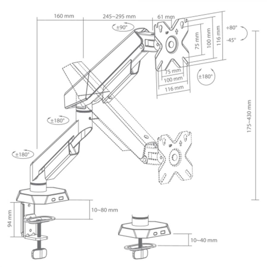 WHITE SHARK DESKTOP MOUNT GMS-3210 FOR 1 MONITOR