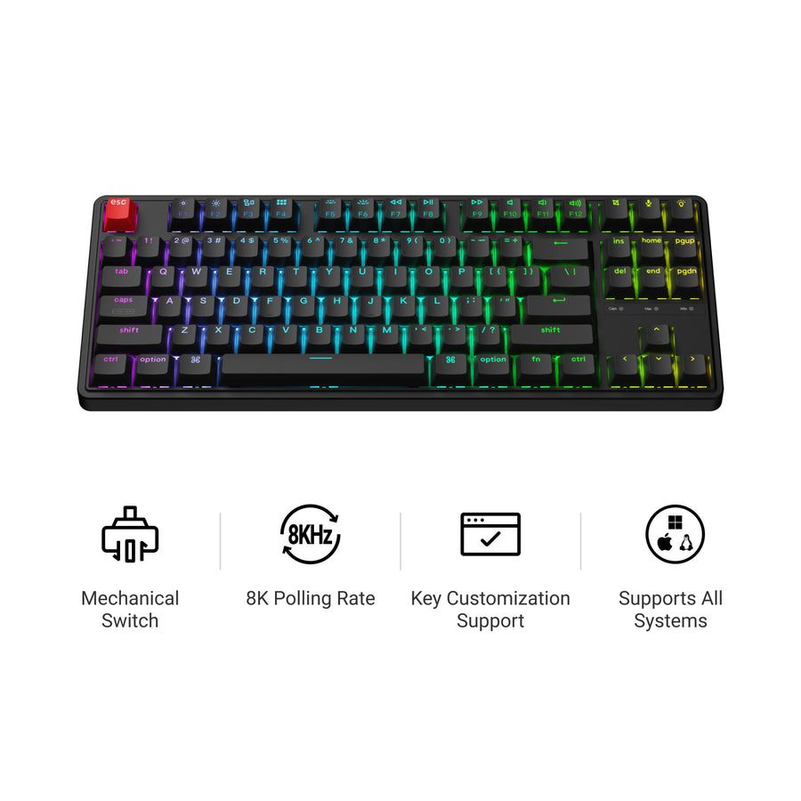 Keychron C3 Pro (C3PX-H1) QMK/VIA Mechanical Red Switch - 8K Polling Rate Hot Swap. 80% US RGB