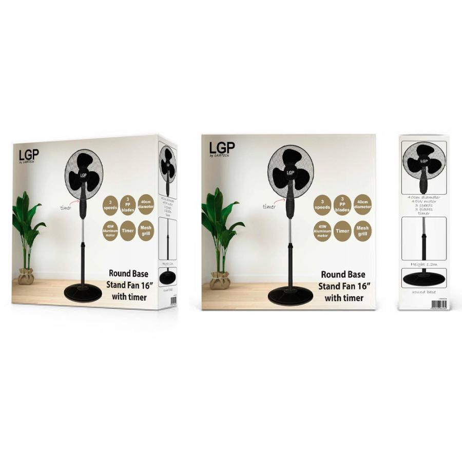 LGP ROUND BASE STAND FAN 16' 40CM 45W WITH TIMER BLACK