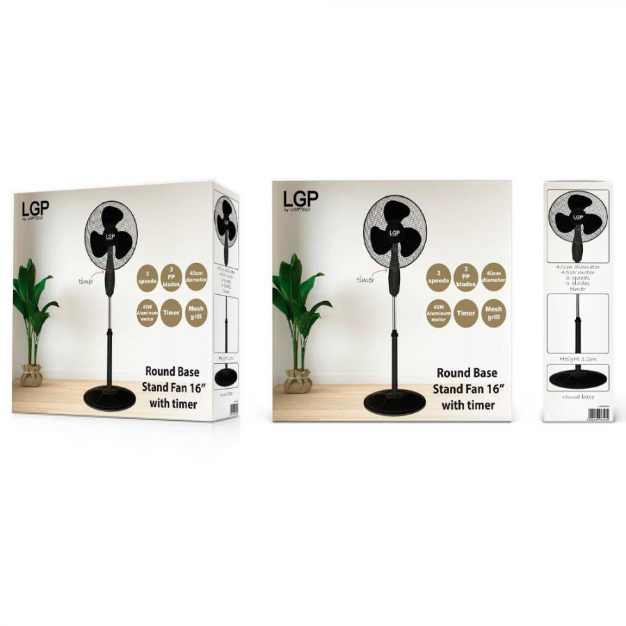 LGP ROUND BASE STAND FAN 16' 40CM 45W WITH TIMER BLACK