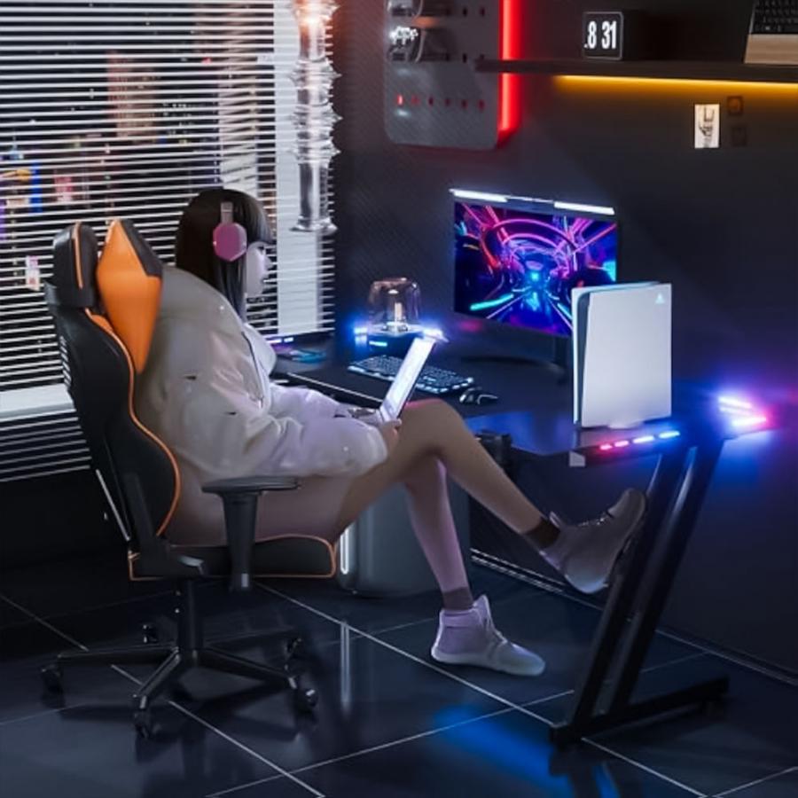 LAMTECH RGB GAMING DESK WITH CUP HOLDER & HEADPHONE HOOK