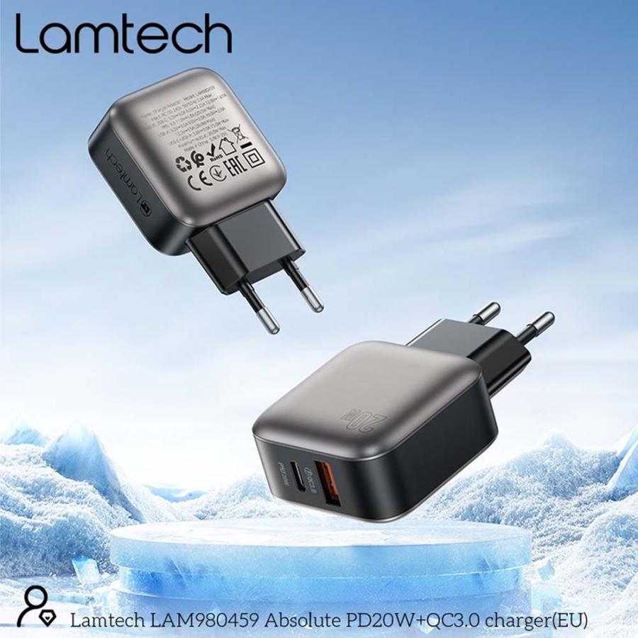 LAMTECH DUAL PORT QC3.0 CHARGER PD20W GREY