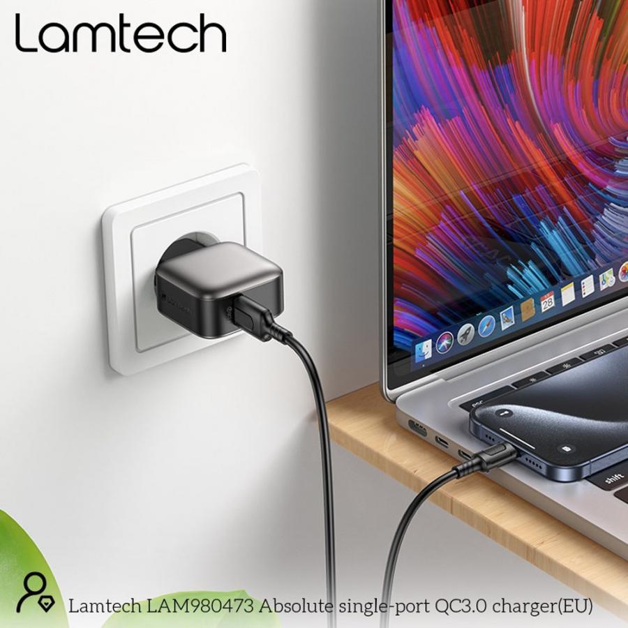 LAMTECH SINGLE USB PORTABLE QC3.0 CHARGER 18W GREY