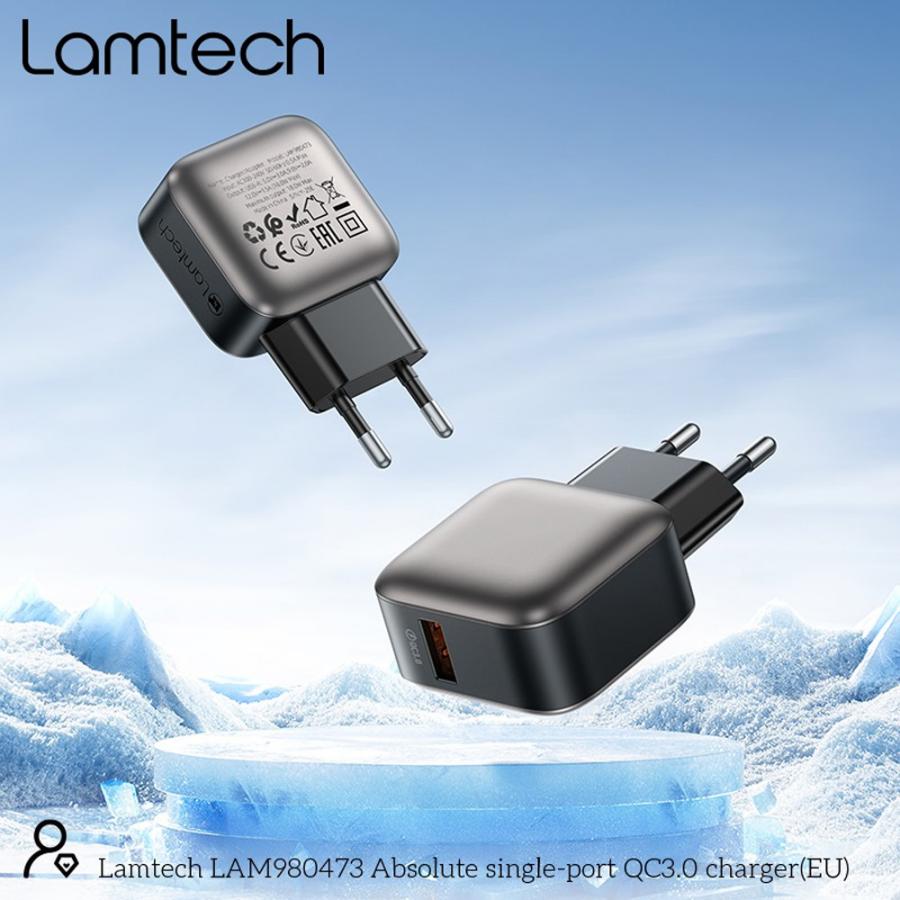 LAMTECH SINGLE USB PORTABLE QC3.0 CHARGER 18W GREY