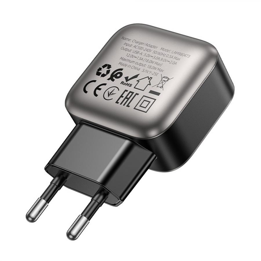 LAMTECH SINGLE USB PORTABLE QC3.0 CHARGER 18W GREY