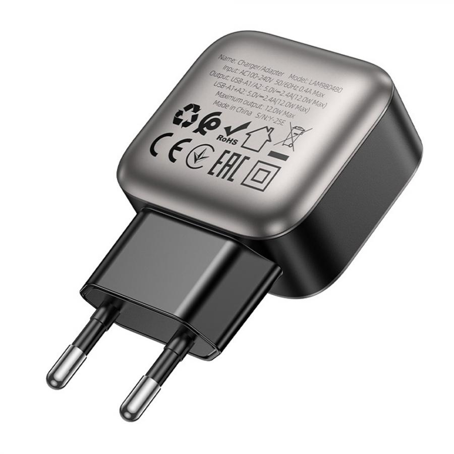 LAMTECH DUAL USB PORTABLE CHARGER 12W GREY