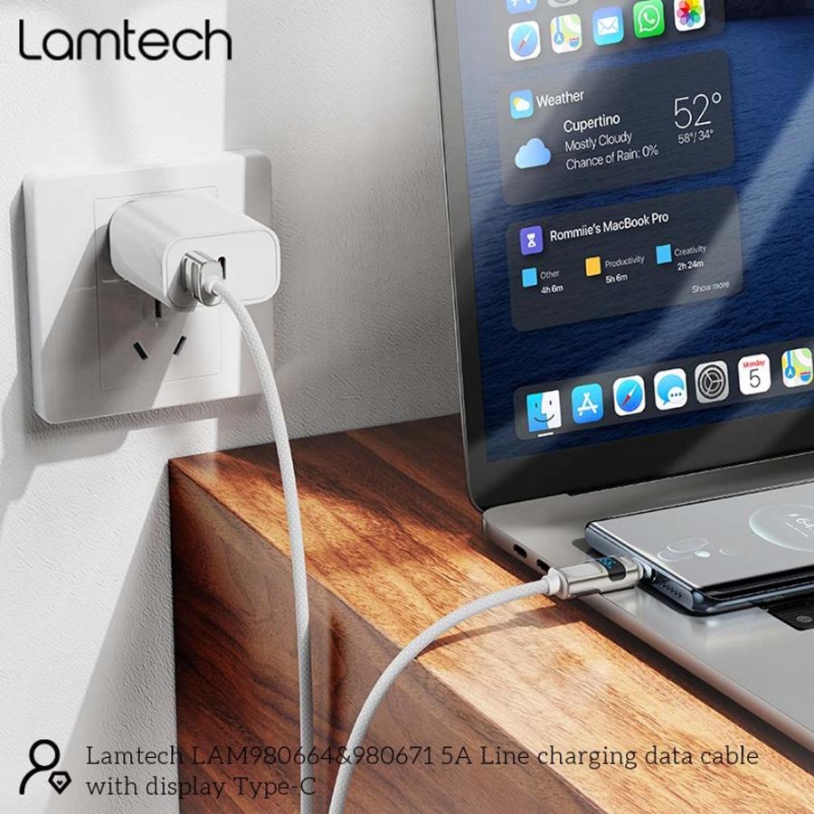 LAMTECH USB TO TYPE-C 5A HIGH POWER DISPLAY CHARGE & DATA CABLE 66W 1.2M WHITE