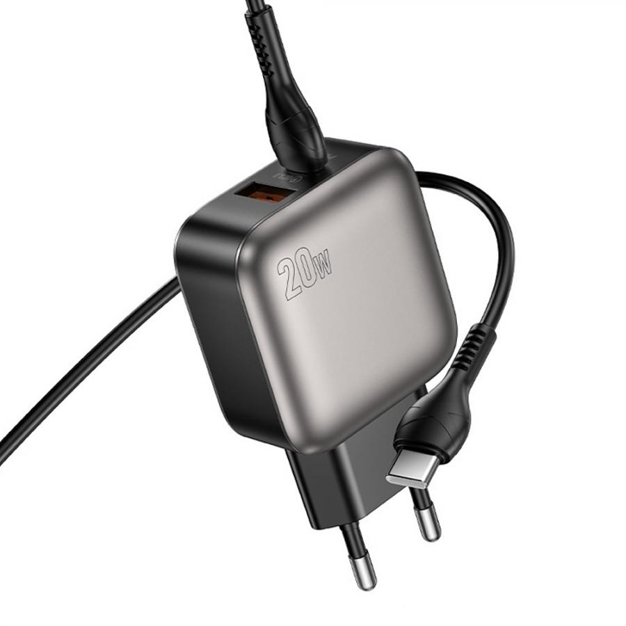 LAMTECH DUAL PORT QC3.0 CHARGER SET PD20W WITH TYPE-C TO TYPE-C CABLE 1M GREY