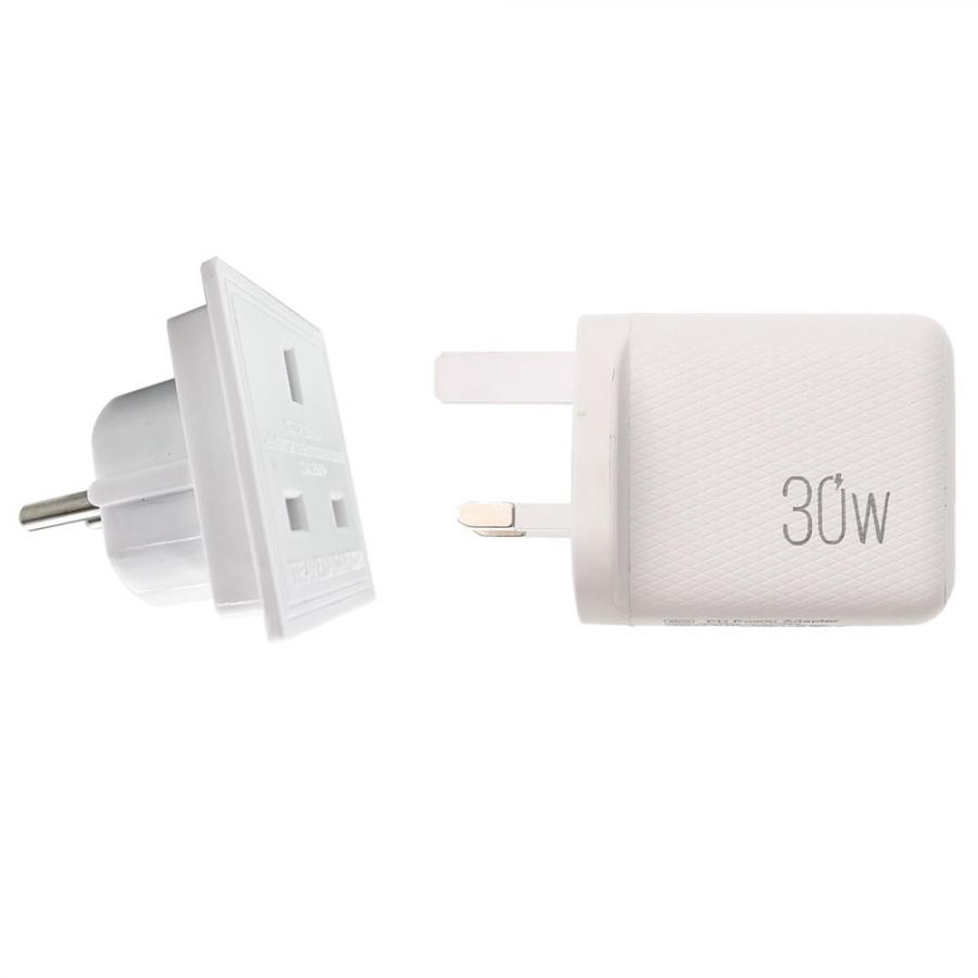 LAMTECH 2-IN-1 EU/UK CHARGER USB QC3.0/TYPE-C WITH ADAPTER 30W