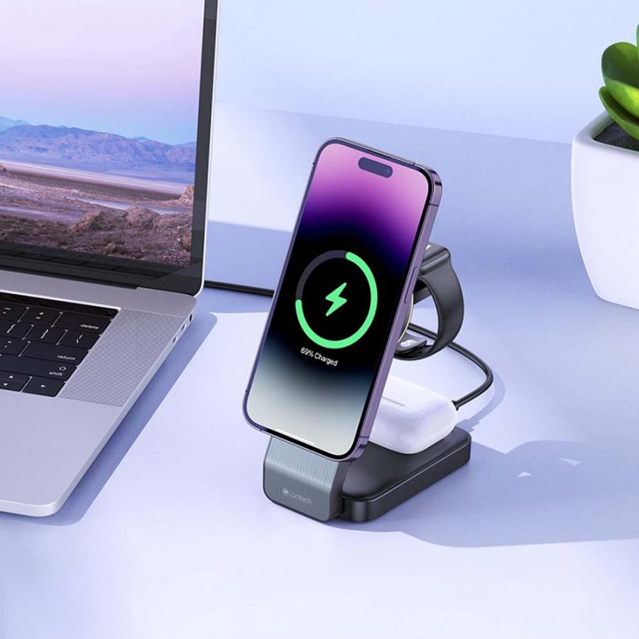 LAMTECH 3-IN-1 MAGNETIC FOLDING WIRELESS FAST CHARGER BLACK