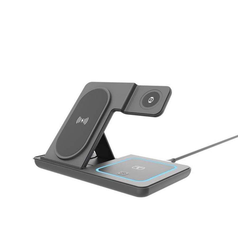LAMTECH 3-IN-1 FOLDABLE WIRELESS CHARGER STAND 15W COMPATIBLE WITH APPLE DEVICES BLACK