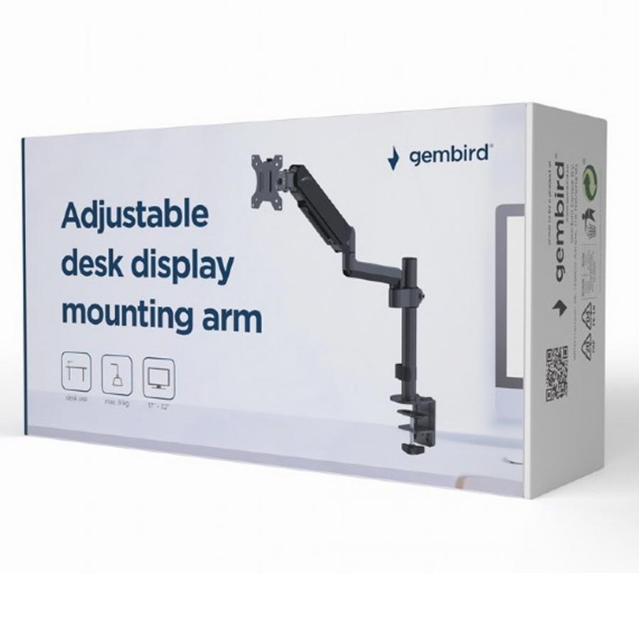 GEMBIRD ADJUSTABLE DESK DISPLAY MOUNTING ARM, 17”-32” UP TO 9 KG BLACK