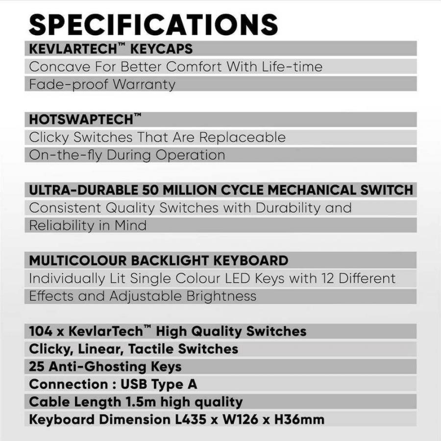 ARMAGGEDDON MECHANICAL HOT-SWAP KEYBOARD 12FX BACKLIGHT BLUE SWITCH MKA-7C 2024 BLACK CLICKY