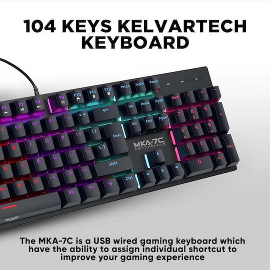 ARMAGGEDDON MECHANICAL HOT-SWAP KEYBOARD 12FX BACKLIGHT BLUE SWITCH MKA-7C 2024 BLACK CLICKY