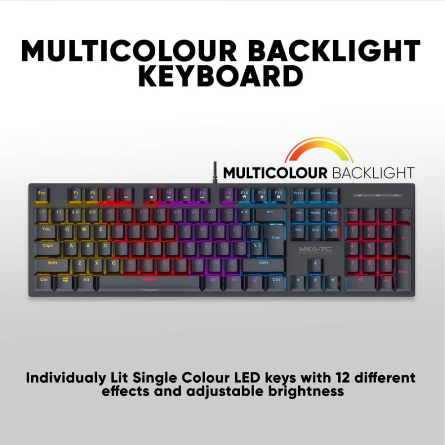 ARMAGGEDDON MECHANICAL HOT-SWAP KEYBOARD 12FX BACKLIGHT RED SWITCH MKA-7C 2024 BLACK LINEAR