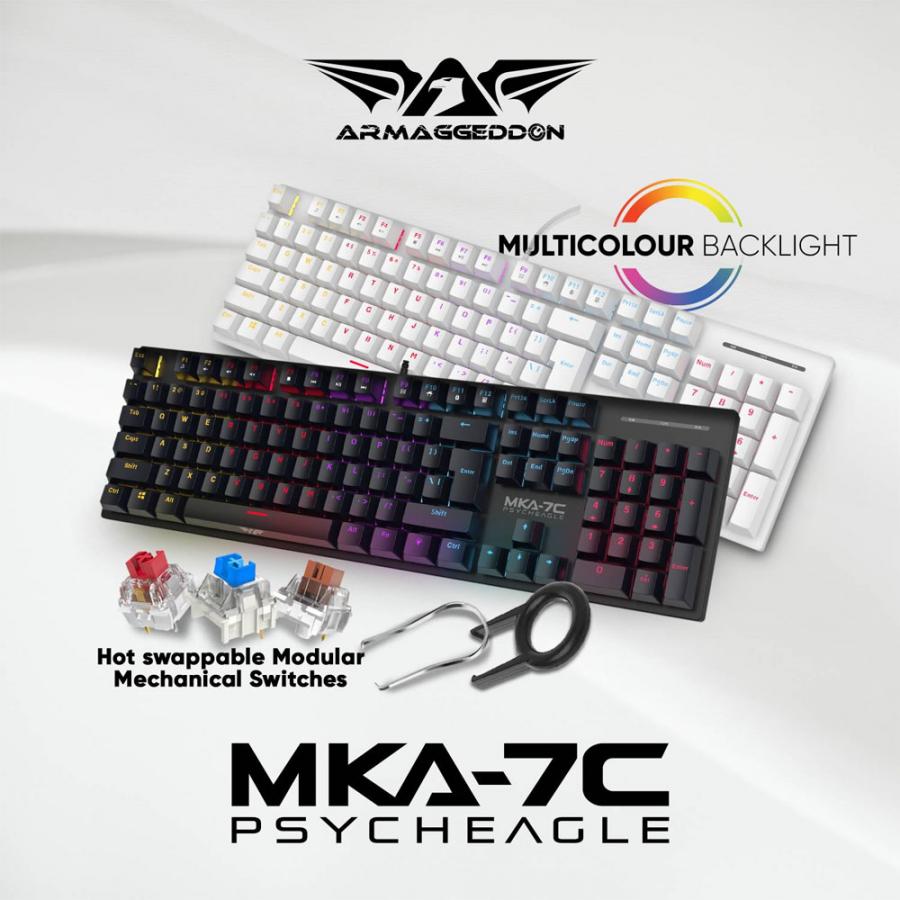 ARMAGGEDDON MECHANICAL HOT-SWAP KEYBOARD 12FX BACKLIGHT RED SWITCH MKA-7C 2024 BLACK LINEAR