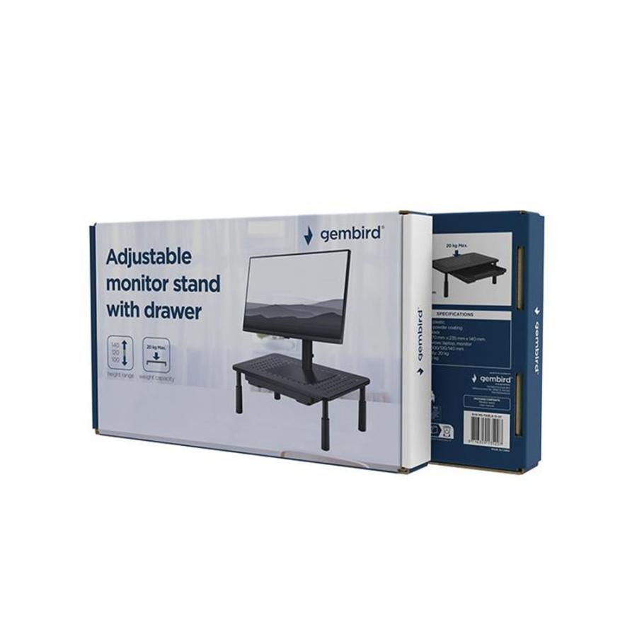 GEMBIRD ADJUSTABLE MONITOR STAND WITH DRAWER (RECTANGLE) BLACK