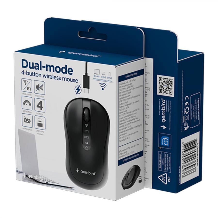 GEMBIRD DUAL-MODE 4-BUTTON WIRELESS MOUSE BLACK