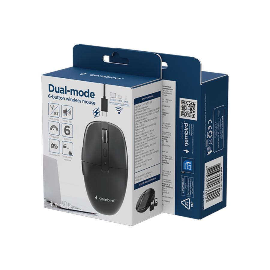 GEMBIRD DUAL-MODE 6-BUTTON WIRELESS MOUSE BLACK