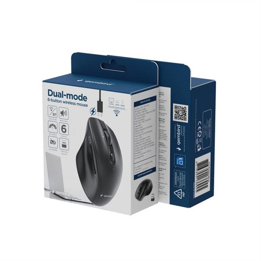 GEMBIRD DUAL-MODE 6-BUTTON WIRELESS MOUSE BLACK