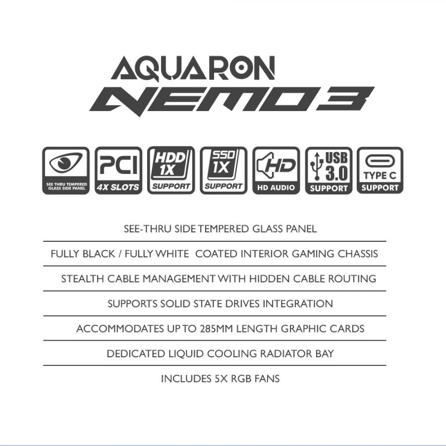 ARMAGGEDDON GAMING PC CASE AQUARON NEMO 3 WHITE