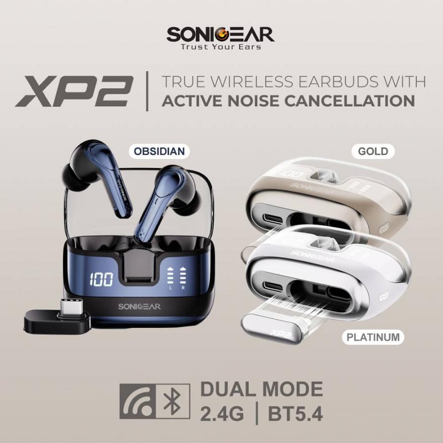 SONICGEAR DUAL MODE 2.4G/BT5.4 SUPERIOR 4MICS ANC/ENC EARPUMP XP2 PLATINUM