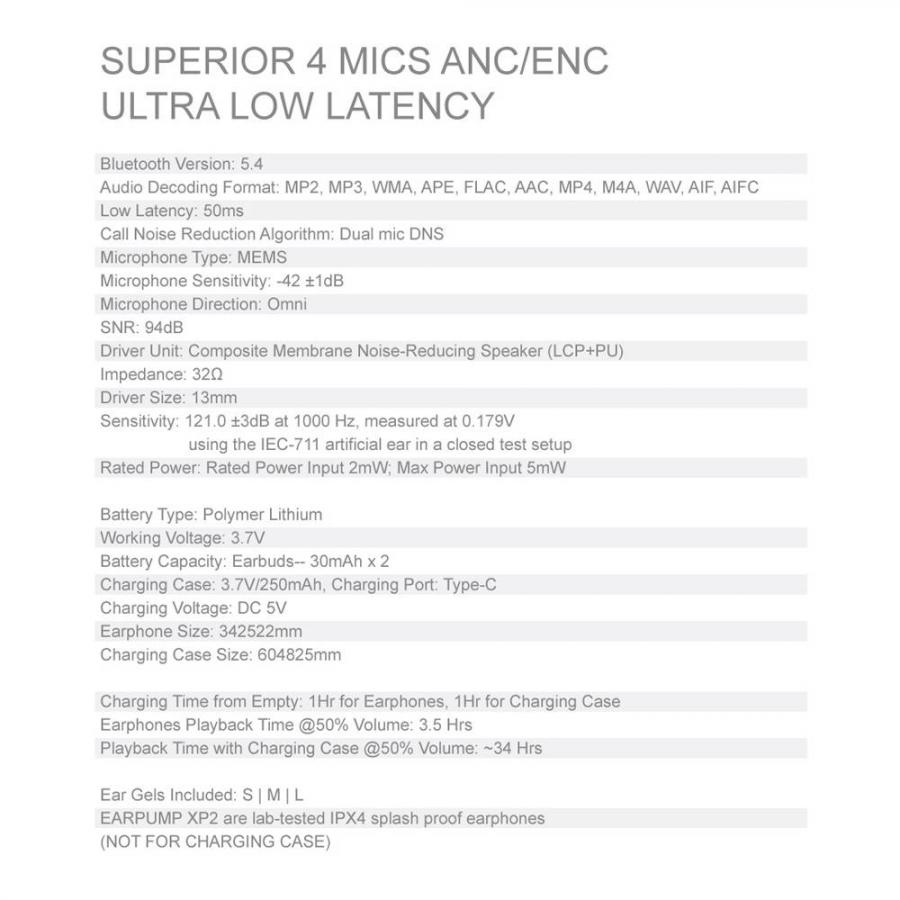 SONICGEAR DUAL MODE 2.4G/BT5.4 SUPERIOR 4MICS ANC/ENC EARPUMP XP2 PLATINUM