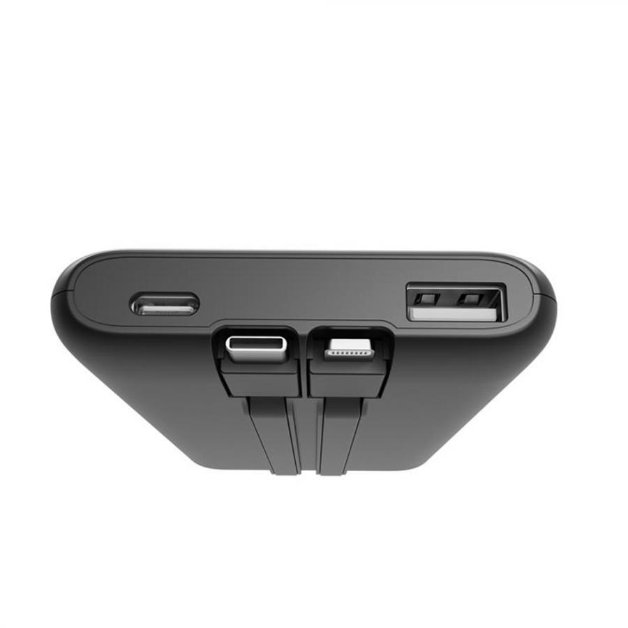 ENERGENIE 20W FAST CHARGING POWER BANK WITH INTEGRATED CABLES 10000 MAH BLACK
