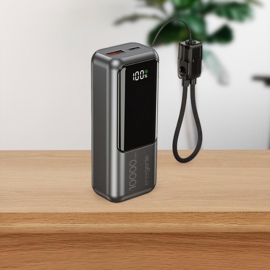 ENERGENIE 20W COMPACT FAST CHARGING POWER BANK WITH LCD DISPLAY 10000 MAH SPACE GREY